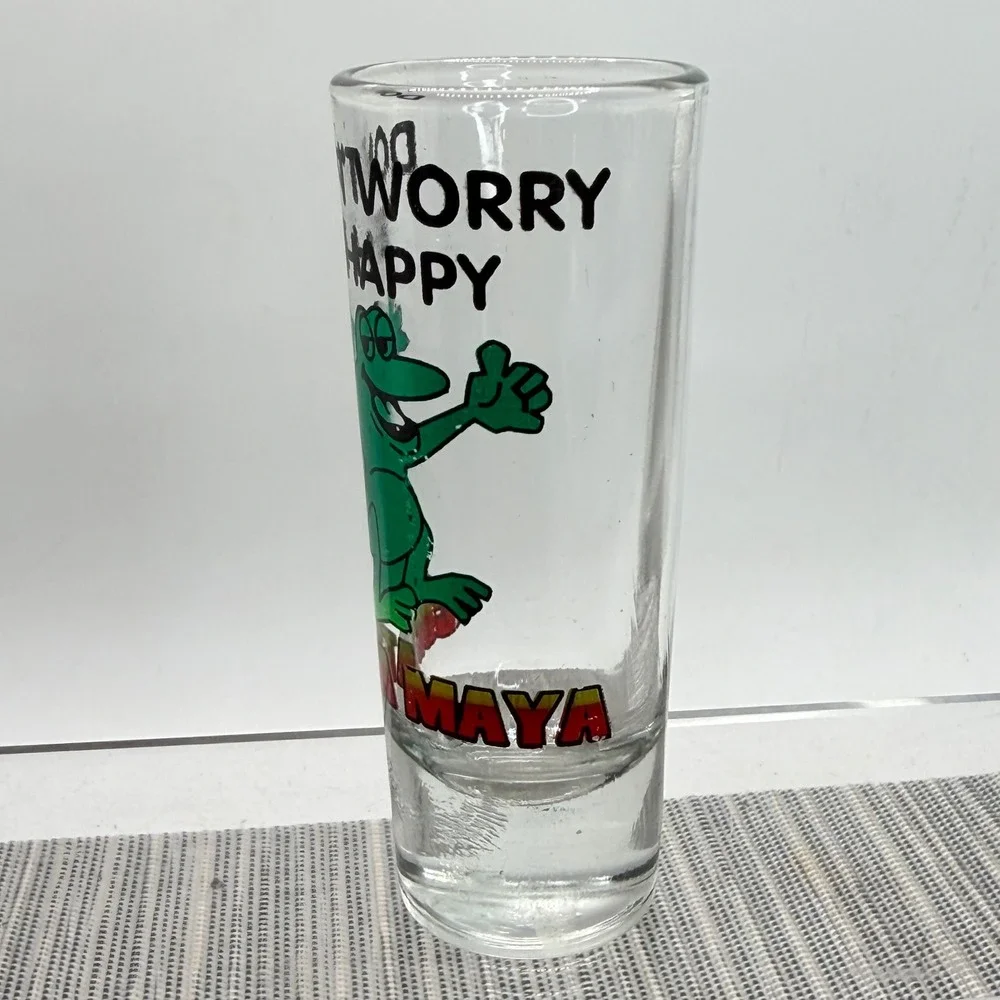 Costa Maya Mexico Shot Glass Frog Dont Worry Be Happy‎ Tall Clear Glass Shooter